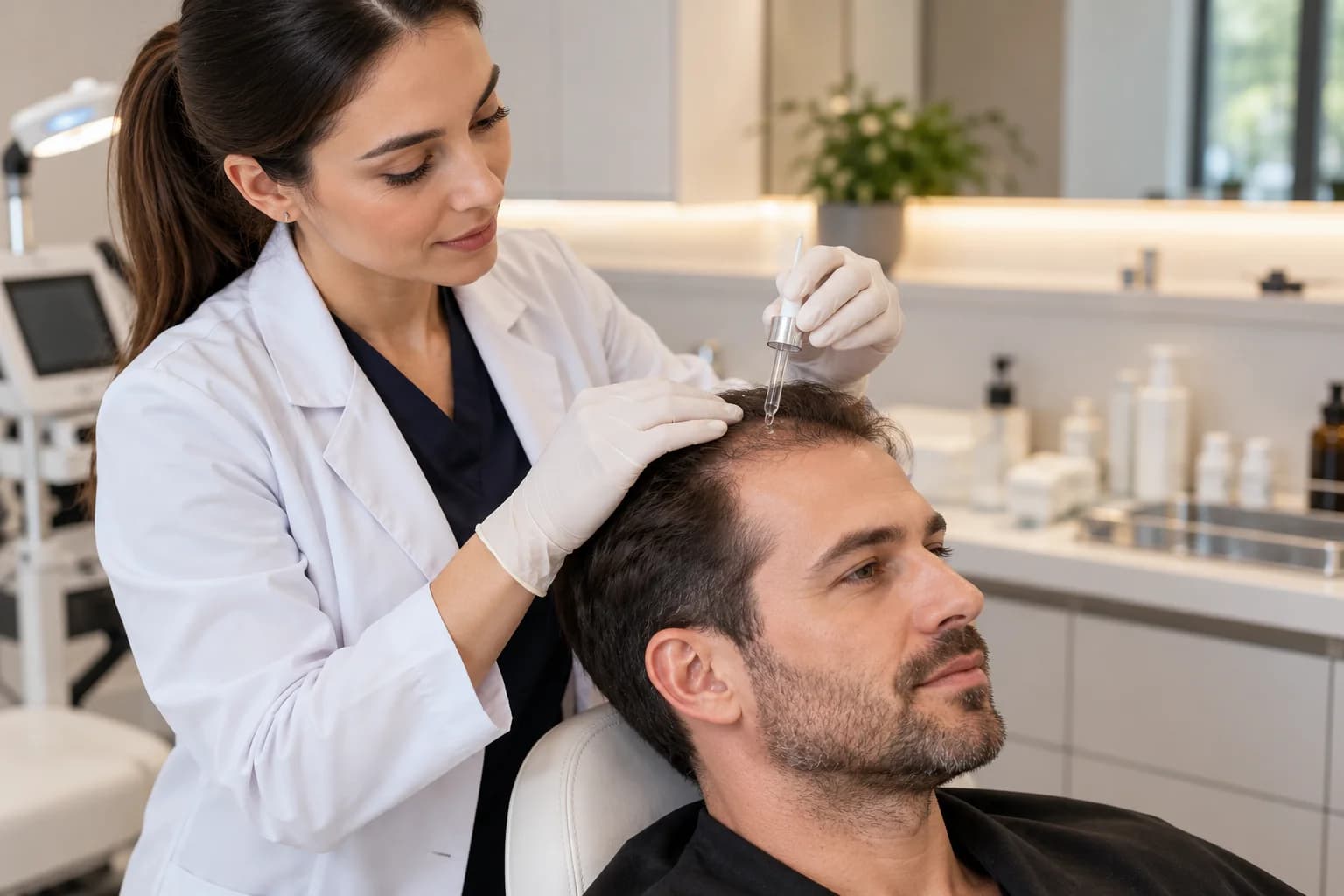 Klinik ortamda saç derisine yönelik destekleyici bir uygulama